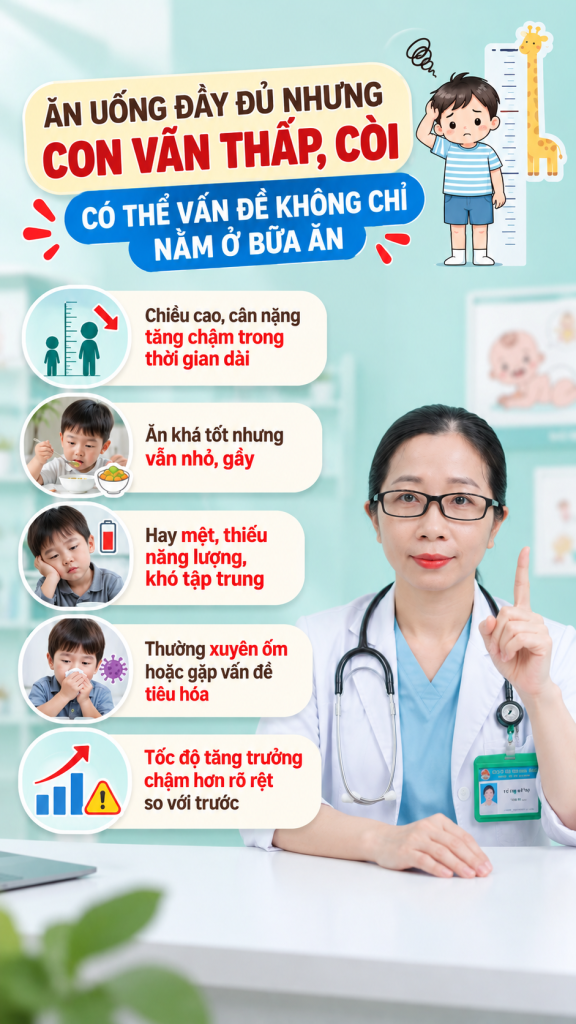ĂN UỐNG ĐẦY ĐỦ NHƯNG CON VẪN THẤP, CÒI – CÓ THỂ VẤN ĐỀ KHÔNG CHỈ NẰM Ở BỮA ĂN